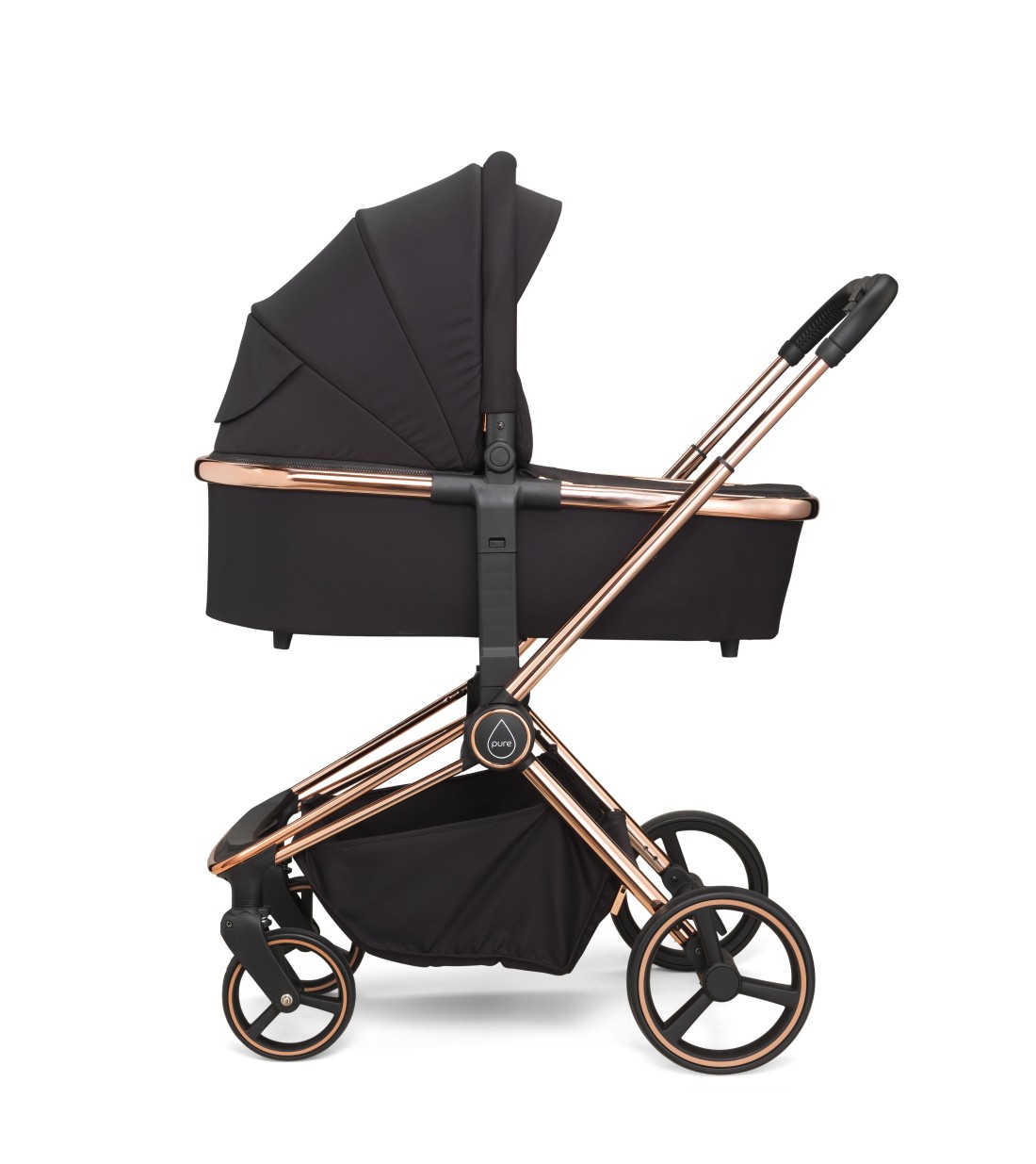 Rose gold shop and grey pram